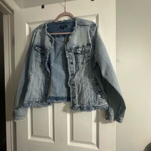 CHARLIE B Light Blue Distressed Denim Jacket